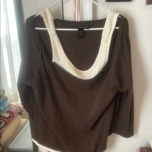Venezia Two-Tone Brown and Cream Blouse